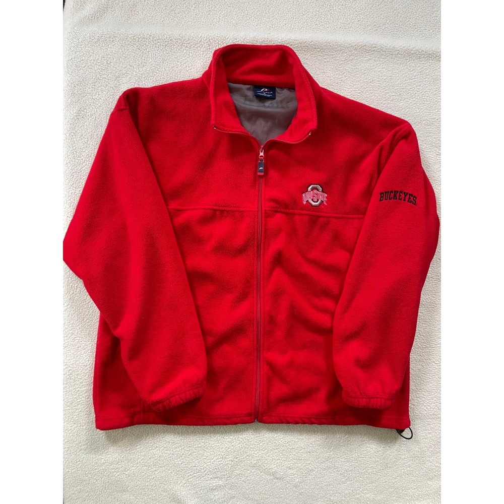 Vintage 90s Pro Player Mens XL Fleece Jacket Red‎ Ohio State Buckeyes Full Zip